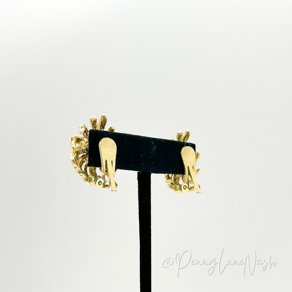 Vintage Gold Firework Cluster Clip On Earrings - Picture 6 of 6